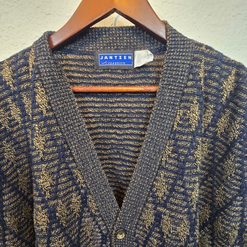 Vintage Jantzen Sweater Vest‎ Mens 3XL Navy Tan Geometric Print Grandpa Core